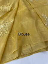 Soft Crush Organza Applique work saree with tissue applique work MS14978 ButterYellow