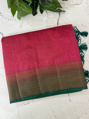 Jute silk sarees with contrast pallu & blouse MJL396