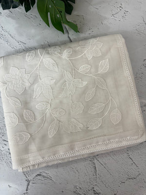 Mul chanderi- linen applique work saree  MSH174 - White