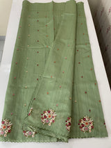 Blended tussar silk saree with embroidery- MS1072 DuskyGreen