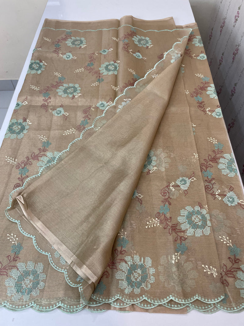 Tissue Silk cross stitch embriodery saree MS49892