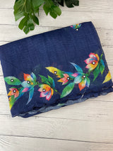 Digital printed semi Linen Saree MLS711- DarkBlue