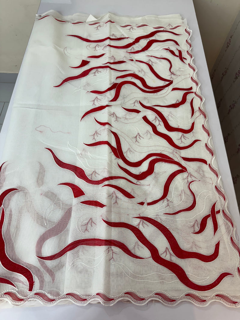 Kota silk embroidery saree  MSH125 - Red & White
