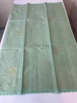 Soft tissue kota checks saree with applique work (2)- MSH5407 Pastel BluemixGreen