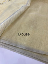 Tissue Linen Saree with embroidery MRS786- Pastel Yellow