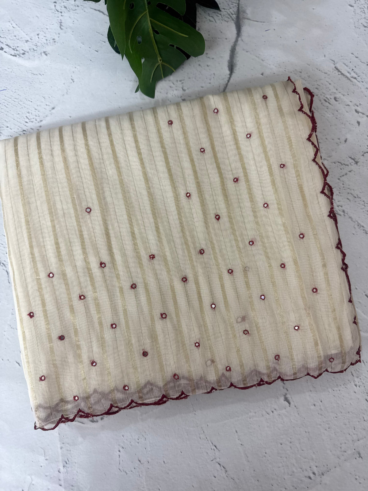 Mul Chanderi saree with foil work & scalloped borders - MNM303 Maroon