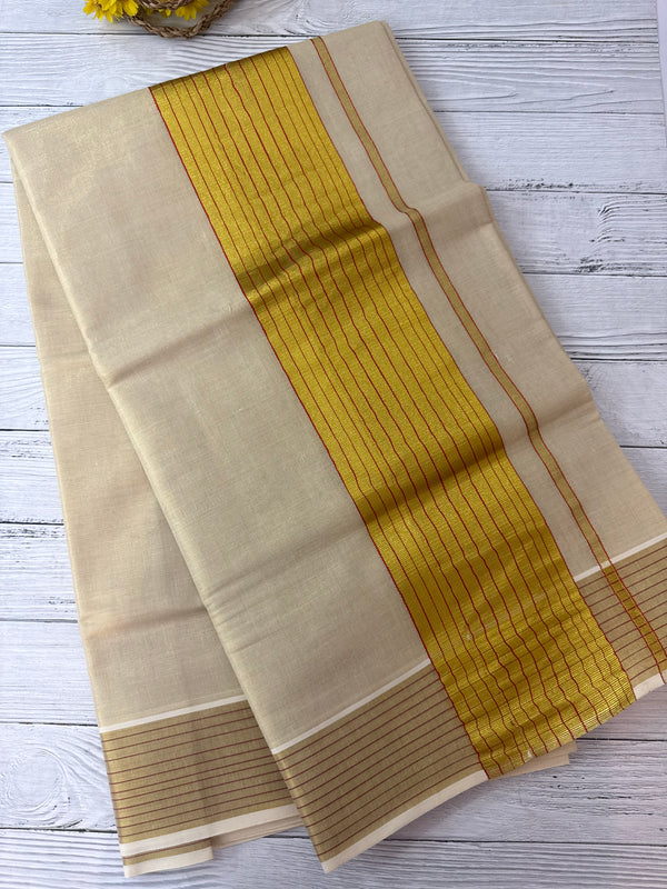 Kerala Gold tissue saree - Red Lines