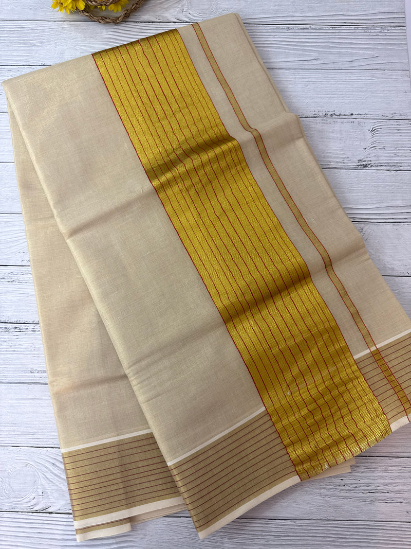 Kerala Gold tissue saree - Red Lines