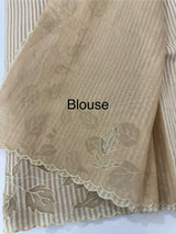 Striped Mul chanderi saree with net applique borders MSH987