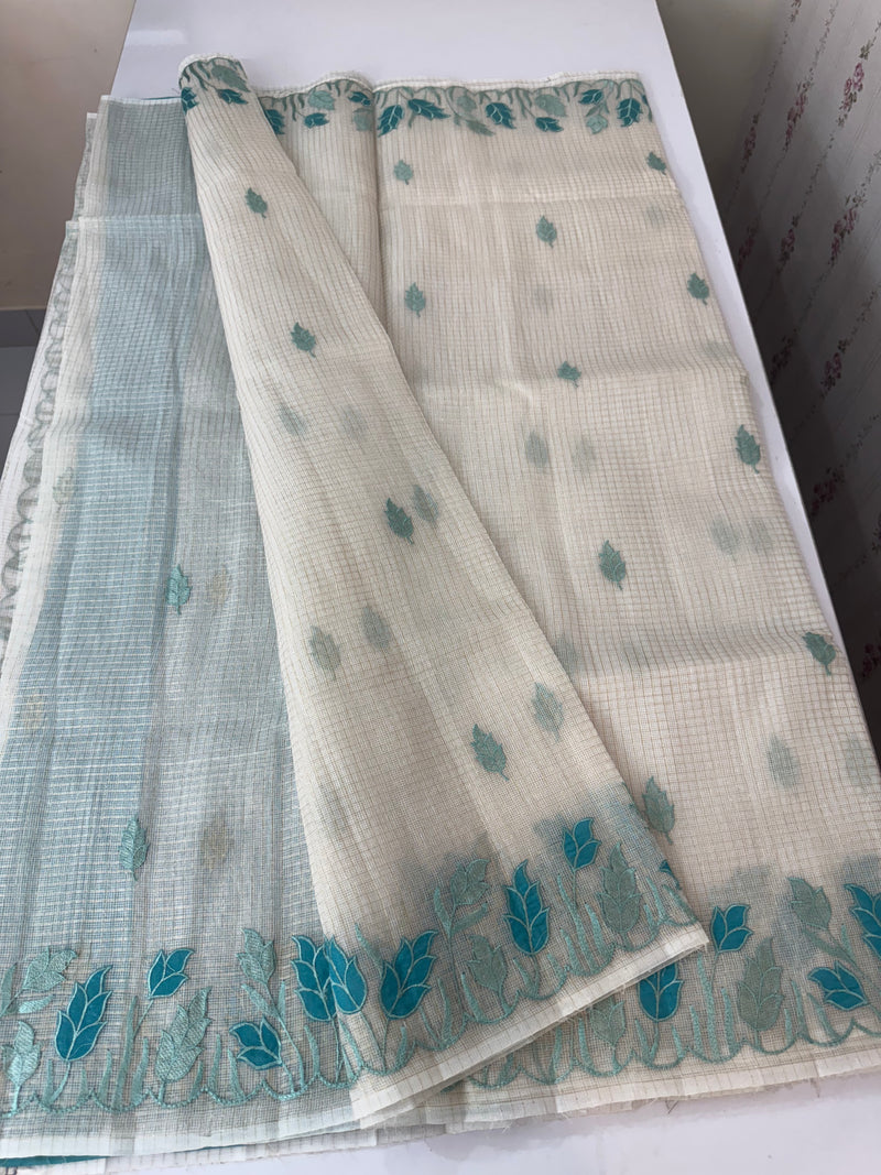 Tissue silk saree with zari checks and applique work  MSH105