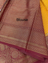Semi silk saree with checks zari weaving MS81543- DeepYellow to Maroon