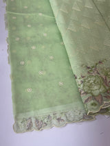Phulkari NetKota embroidery saree - MPKS905 PistaGreen