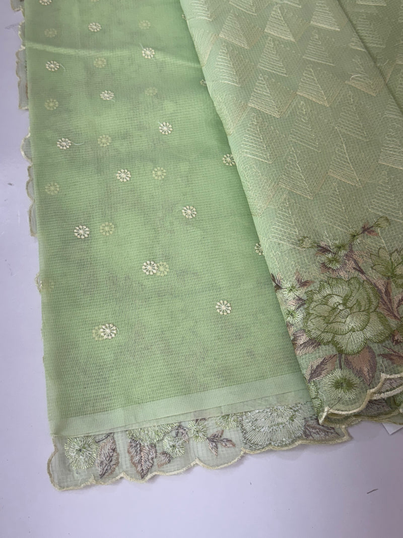 Phulkari NetKota embroidery saree - MPKS905 PistaGreen