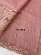 Blended tussar saree with organza applique applique borders MTSS452 DustyPeach