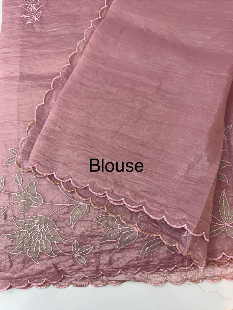 Crush Organza applique work saree MS14589