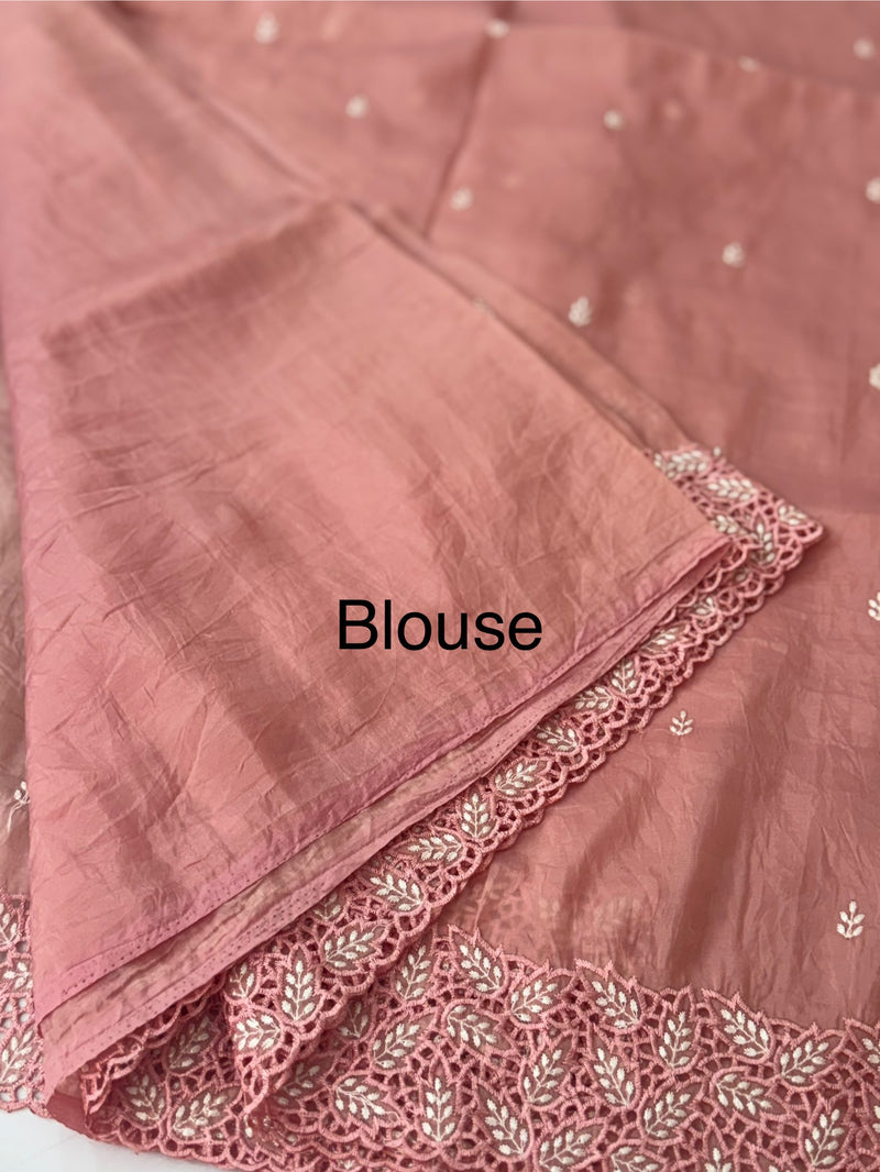 Crush Organza cutwork & embroidery saree MS9735- Peach