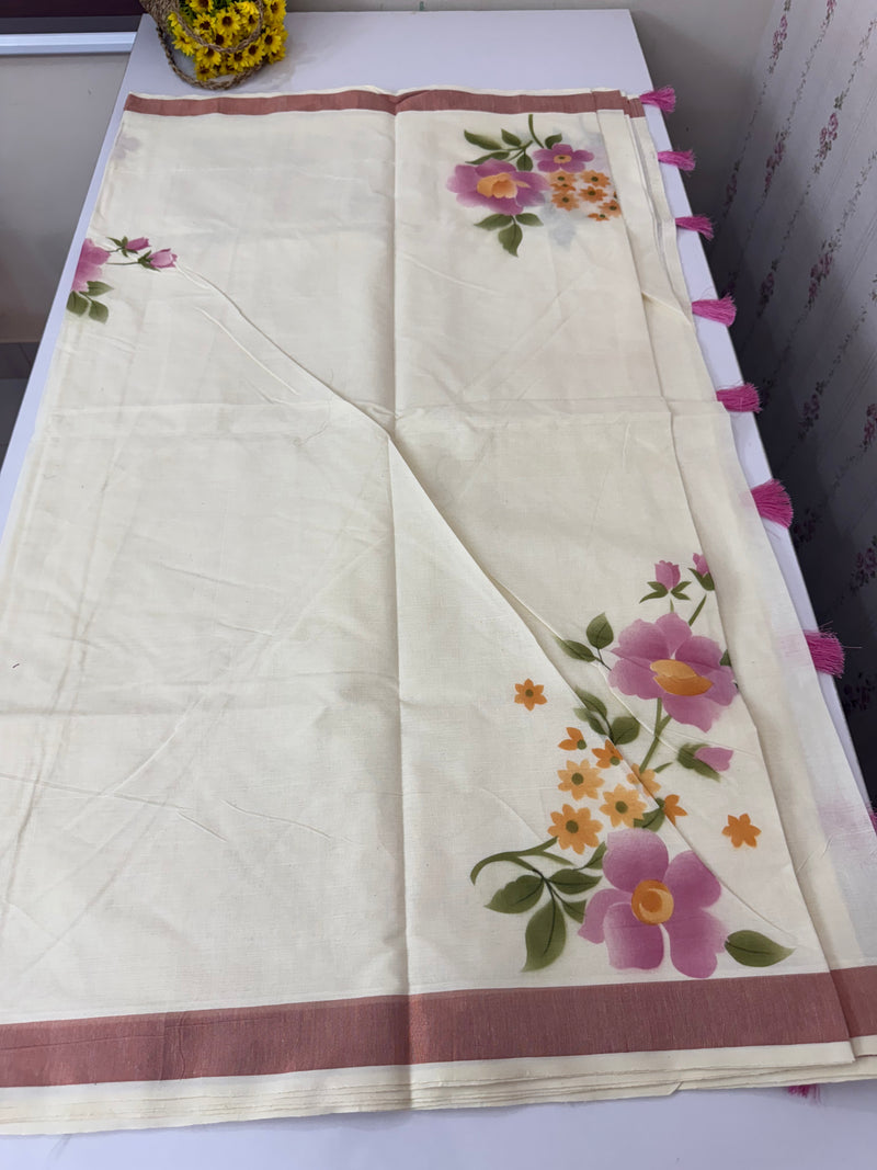 Kerala cotton saree with floral prints