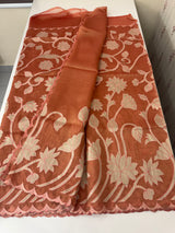 Dual tone Crush silk Organza Applique work saree MS14567- DuskyRustPeach