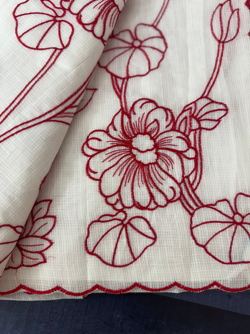 Netkota embriodery saree  MSH119 Red & White