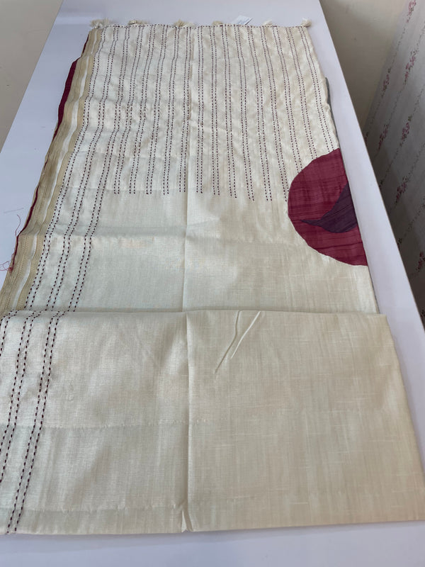 Blended tussar saree with kanta embriodery and appliqué work- MBTS99