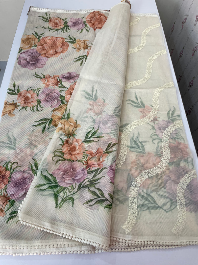 Supernet saree with digital prints and embroidery SKFNSEM