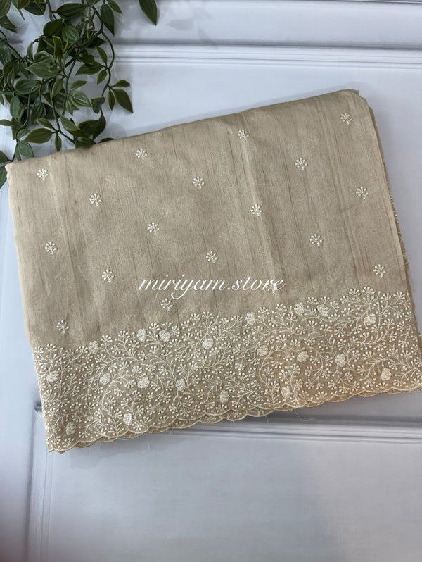 Embroidered Crepe semi tussar silk saree- MSS733 Cream