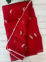 Soft kota checks saree with embroidery - FKSF138 Red