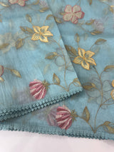Tissue Organza saree with applique work MS15980- PastelBlue