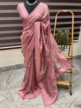 Metallic crush organza saree - MCOS621 OnionPink