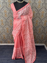 Soft kota checks saree with embroidery - SVTS24 PeachPink