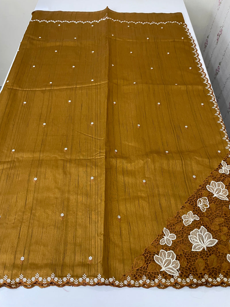 Cutwork Semi tussar saree MTSS674 SpicyMustard