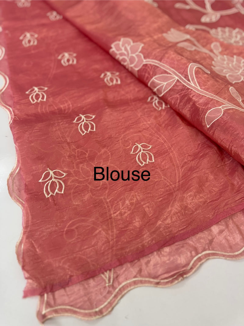 Crush Organza Applique work saree MS14987- PeachPink
