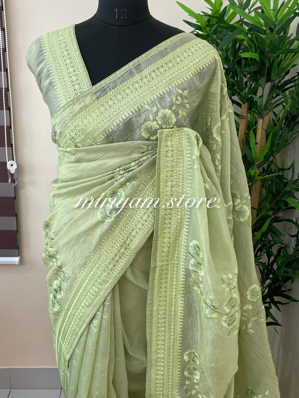 Metallic crush organza saree - MCOS624 LightGreen