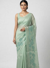 Soft tissue kota checks saree with applique work - MSH5407 Pastel BluemixGreen
