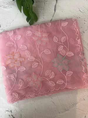 Soft crushed Chiffon saree with Applique work MSC477 PastelPink
