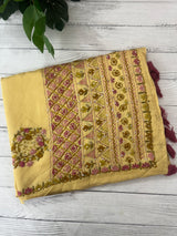 Kanta Handstitched Blended soft tussar silk saree MS90567- Yellow