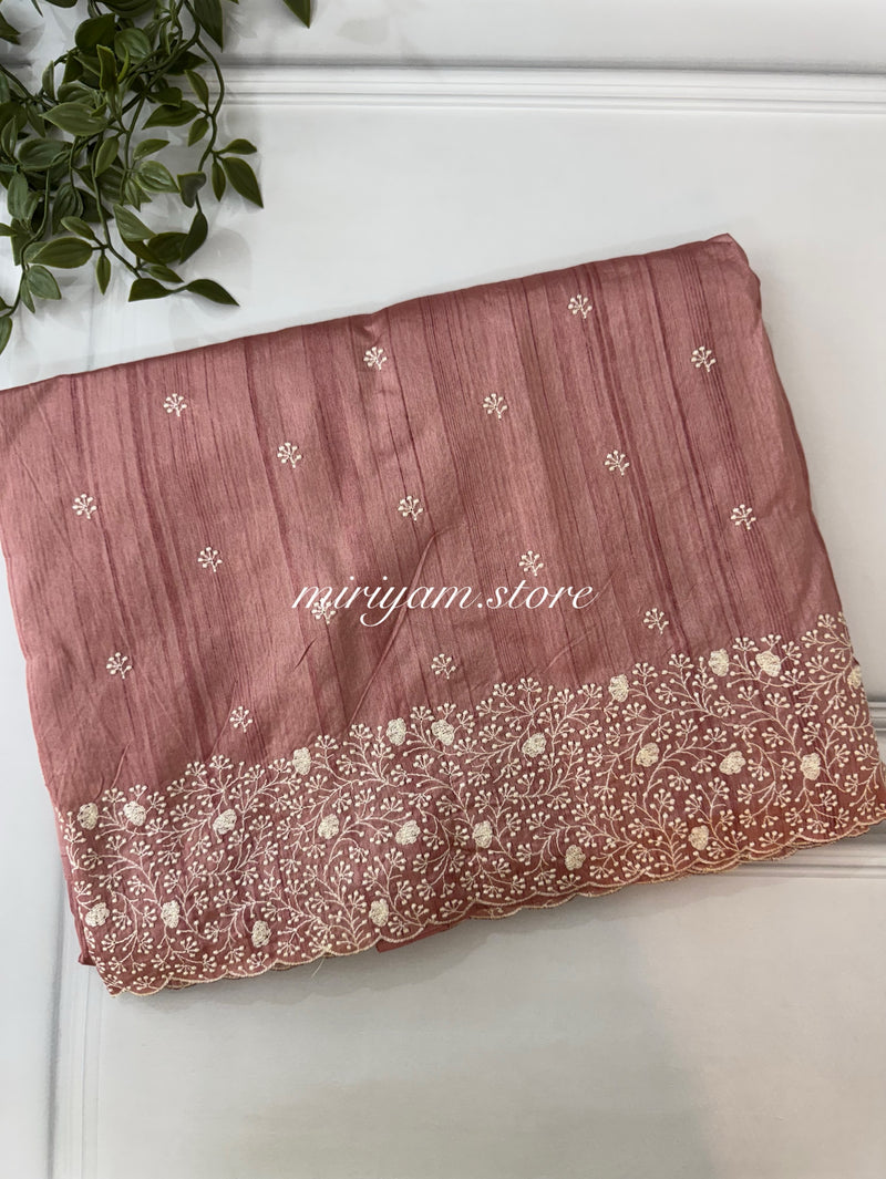 Embroidered Crepe semi tussar silk saree- MSS737 DuskyPeach