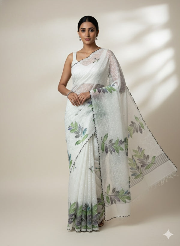 NetKota saree with handpainting and embroidery MS7833