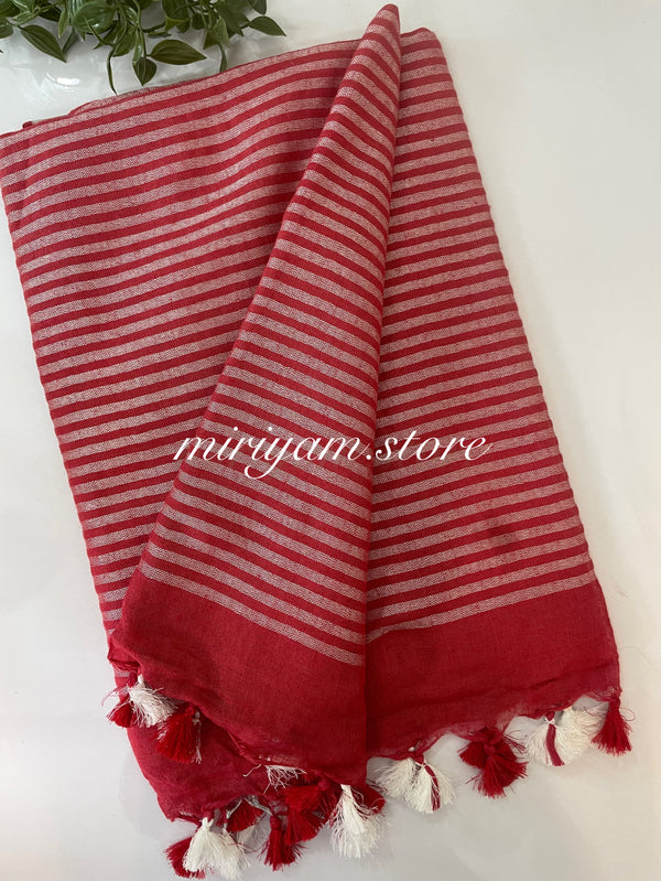 Pure Linen saree with embroidery MLS7863 RED