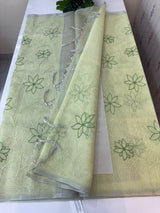 Tissue Linen Saree with embroidery MRS786- PastelGreen