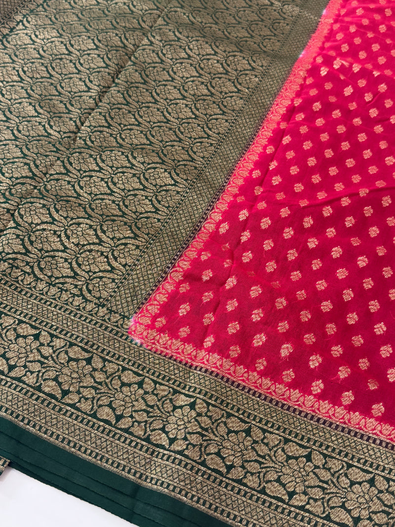 Banarasi viscose Georgette saree MKGS611- DeepPink to Green