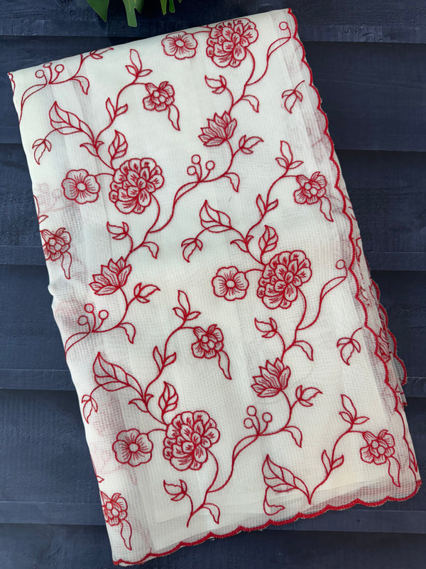 NetKota embriodery saree  MSH119 Red & White