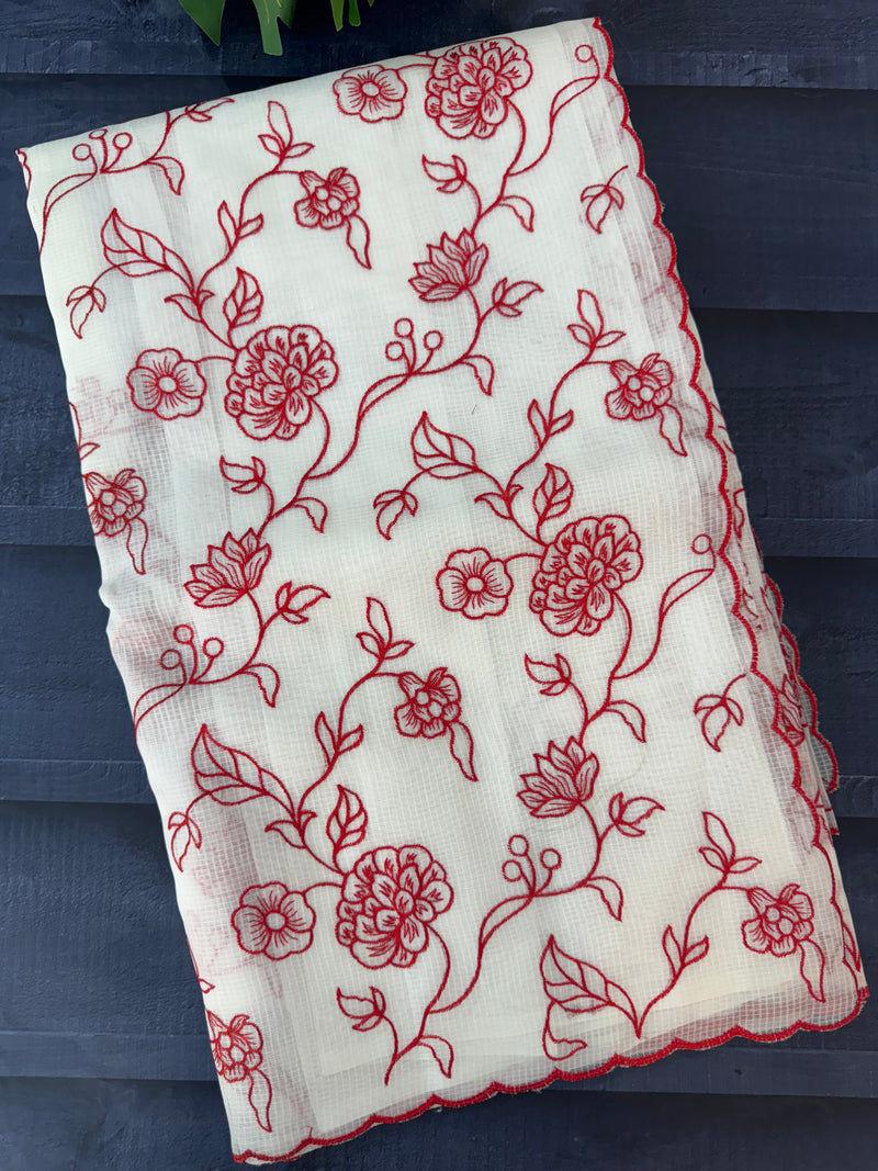 NetKota embriodery saree  MSH119 Red & White