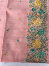 Crushed Blended tussar silk saree with embroidery- SNFCYEY PastelPeachPink