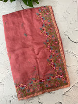 Soft kota checks saree with embroidery  - MS7843 Peach