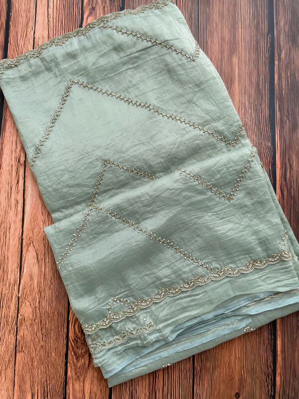 Handworked crush Organza saree with stones and cutbeads MZTS116 - Pastel Green