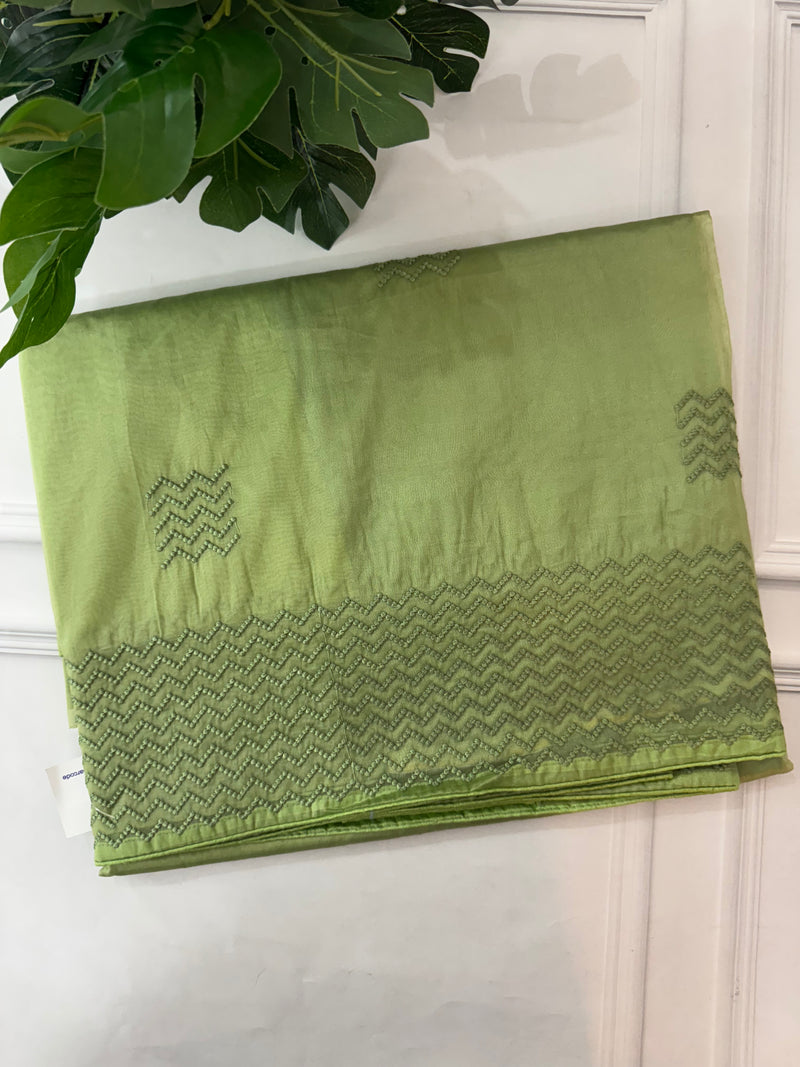 Organza saree with thread work BSONNYY LeafGreen