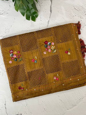 Blended tussar saree with kanta embroidery and cutwork - MS5223