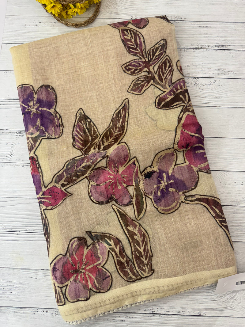Tissue linen saree with applique work MLS5478