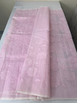 Supernet saree with applique work MCJ8432- Pastel Pink